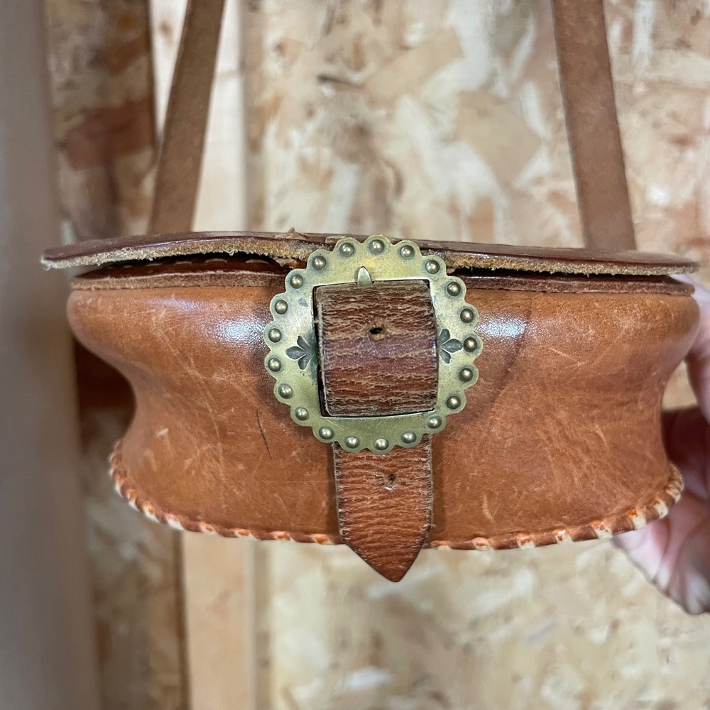 Leather Tooled Saddle Bag Small Tan Purse Satchel Leather Floral Boho Crossbody